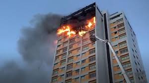 High Rise devastated by fire in Madrid