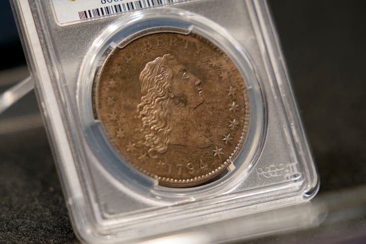 “Flowing Hair” 1794 silver dollar coin: auction again