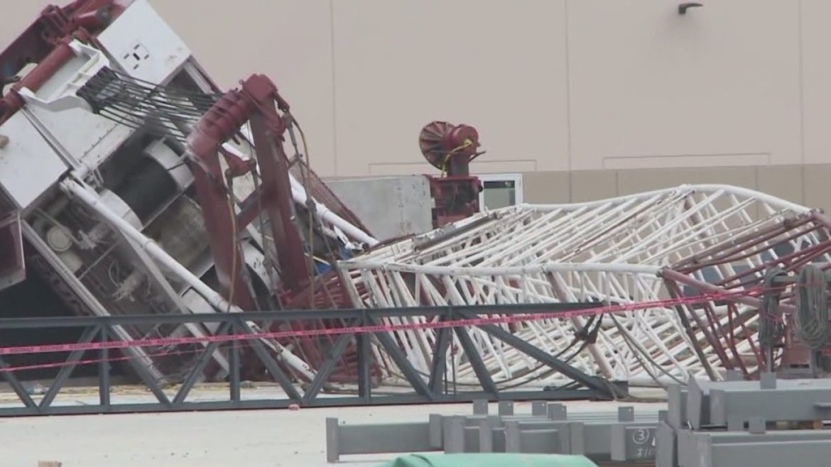 Construction crane overturns in South Austin TX