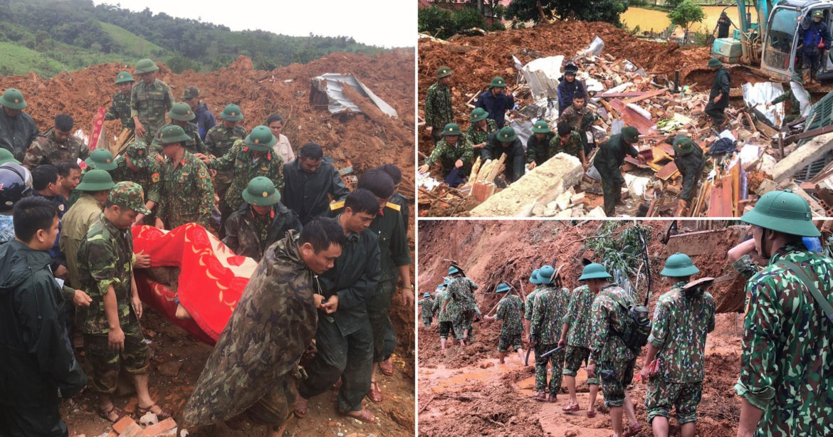 Vietnam landslide: Search for survivors at barracks