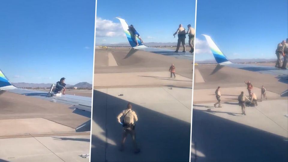 Man climbs onto commercial jet wing-Las Vegas