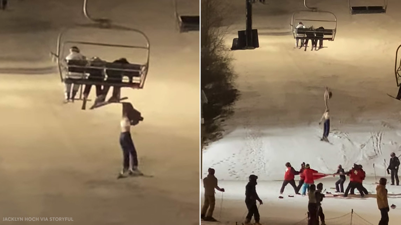 Skier dangles from chairlift at New York ski resort