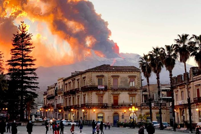 Strong Volcano Eruption in Sicily, Italy