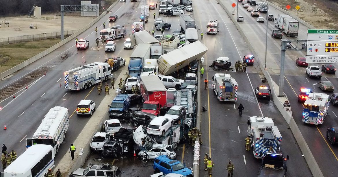 Massive crash on icy Texas interstate