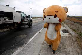 Man in bear suit walking from LA to SF for charity!