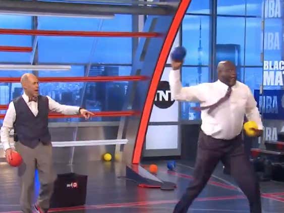 Watch: Shaq Drills Kenny Smith in Head Playing Dodgeball