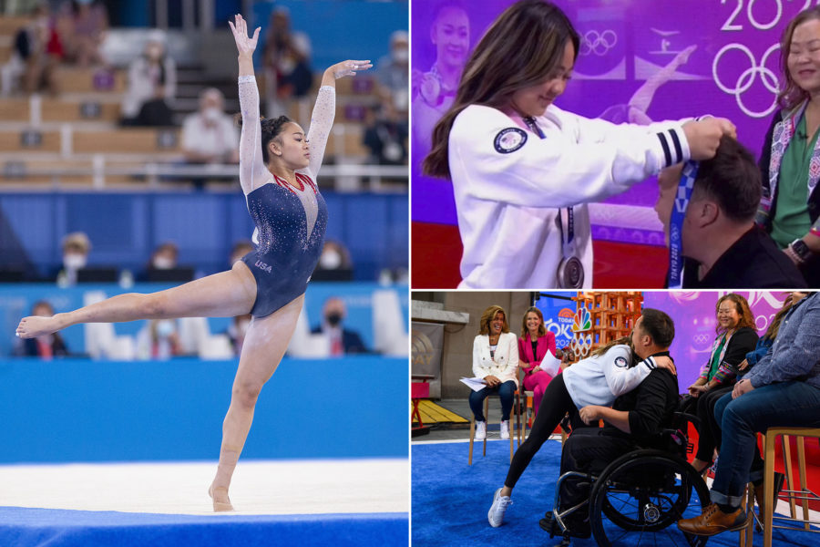 Suni Lee places gold medal on Dad’s neck in emotional moment!