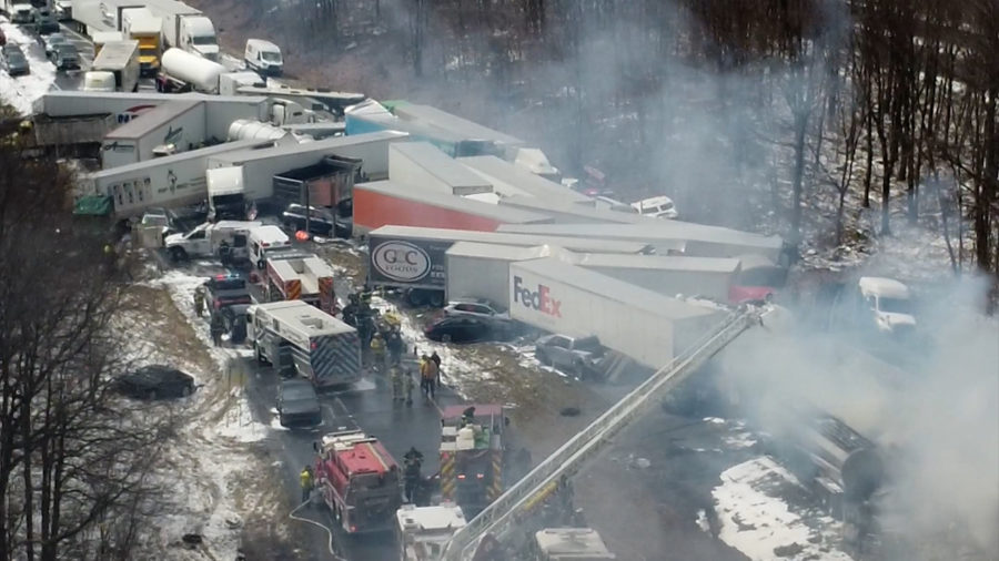 Sudden snow leads to massive pileup on PA Interstate